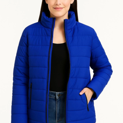 Bomber Mont Ceket – Su İtici Kumaş, Kapitone Astarlı, Fermuarlı, Kışlık - Saks Mavisi -