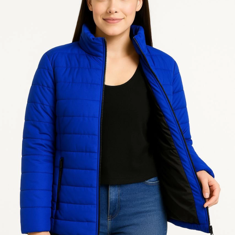 Bomber Mont Ceket – Su İtici Kumaş, Kapitone Astarlı, Fermuarlı, Kışlık - Saks Mavisi -