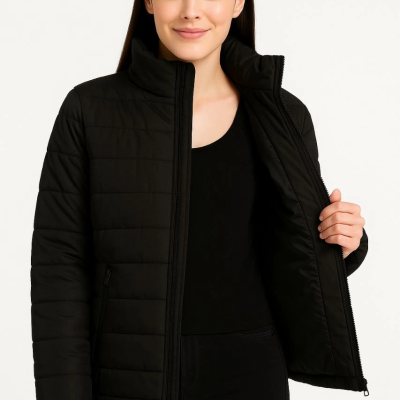 Bomber Mont Ceket – Su İtici Kumaş, Kapitone Astarlı, Fermuarlı, Kışlık - Siyah -