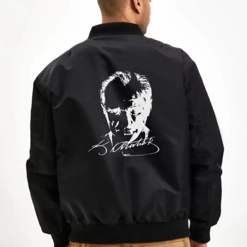 Bomber Mont – Siyah Renk, Atatürk Silüet Baskılı -