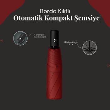 Bordo Kılıflı Otomatik Kompakt Şemsiye