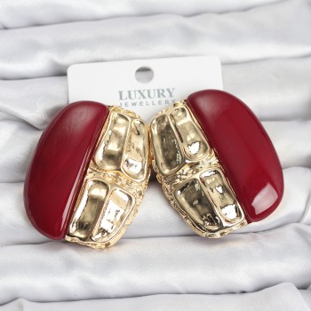 Bordo Renk Pirinç Vintage Kadın Küpe