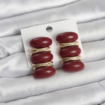Bordo Vintage Model Gold Renk Kadın Küpe