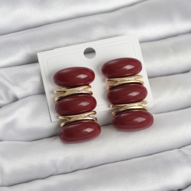 Bordo Vintage Model Gold Renk Kadın Küpe