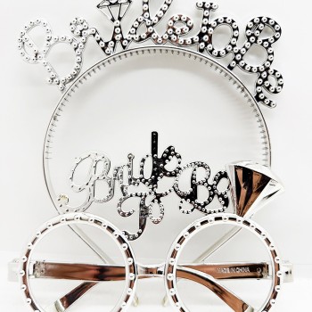 Bride To Be Yazılı Taç ve Bride To Be Yazılı Gözlük Seti Gümüş Renk