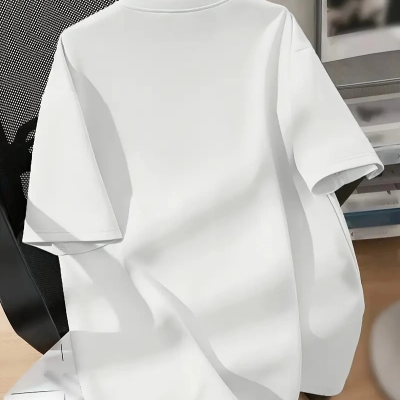 Brooklyn Harf Baskılı Düşük Omuzlu T-shirt, Rahat Kısa Kollu Bol T-shirt,   Giyim - Beyaz -