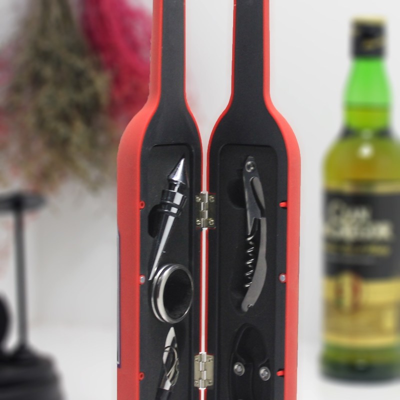 Büyük Boy Şişe Tirbuşon Seti Kırmızı 