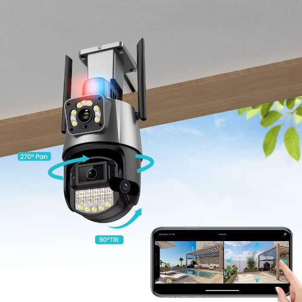 Çakarlı Çift Lensli Dış Mekan Güvenlik Kamerası 