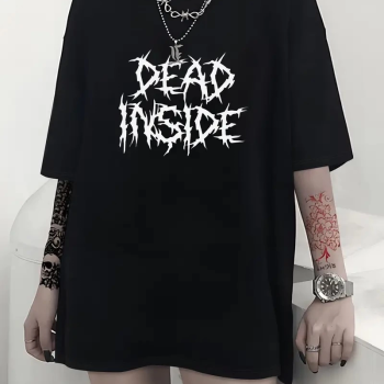 Canlı Harf Baskılı Büyük Boy Oversize Kısa Kollu Tişört - Siyah -