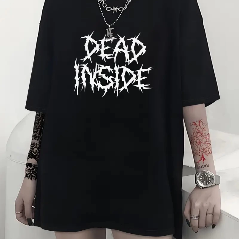 Canlı Harf Baskılı Büyük Boy Oversize Kısa Kollu Tişört - Siyah -