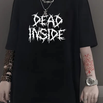 Canlı Harf Baskılı Büyük Boy Oversize Kısa Kollu Tişört - Siyah -