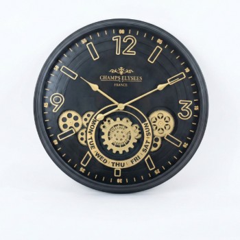 Çarklı Duvar Saati Altın Rengi Detaylı 59 cm