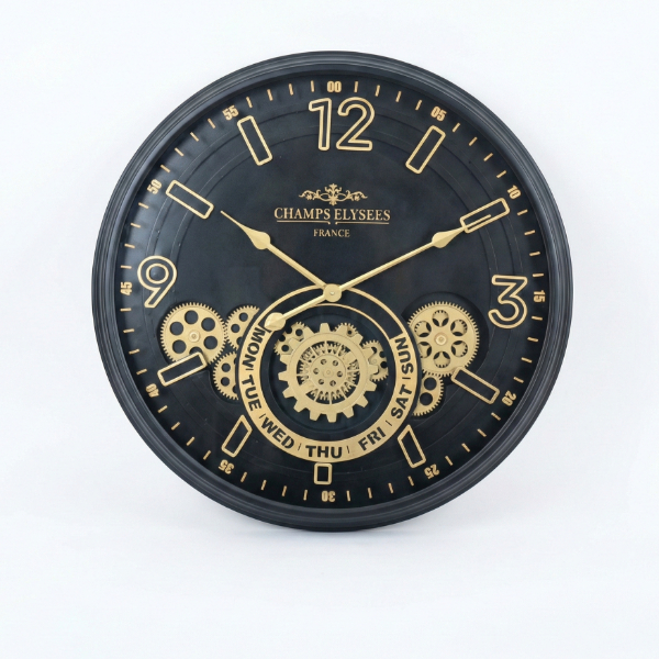 Çarklı Duvar Saati Altın Rengi Detaylı 59 cm