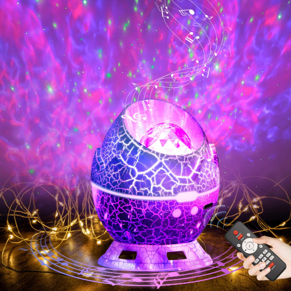 Çatlak Dinozor Yumurtası Tasarımlı Projektörlü Gece Lambası Bluetooth Özellikli 