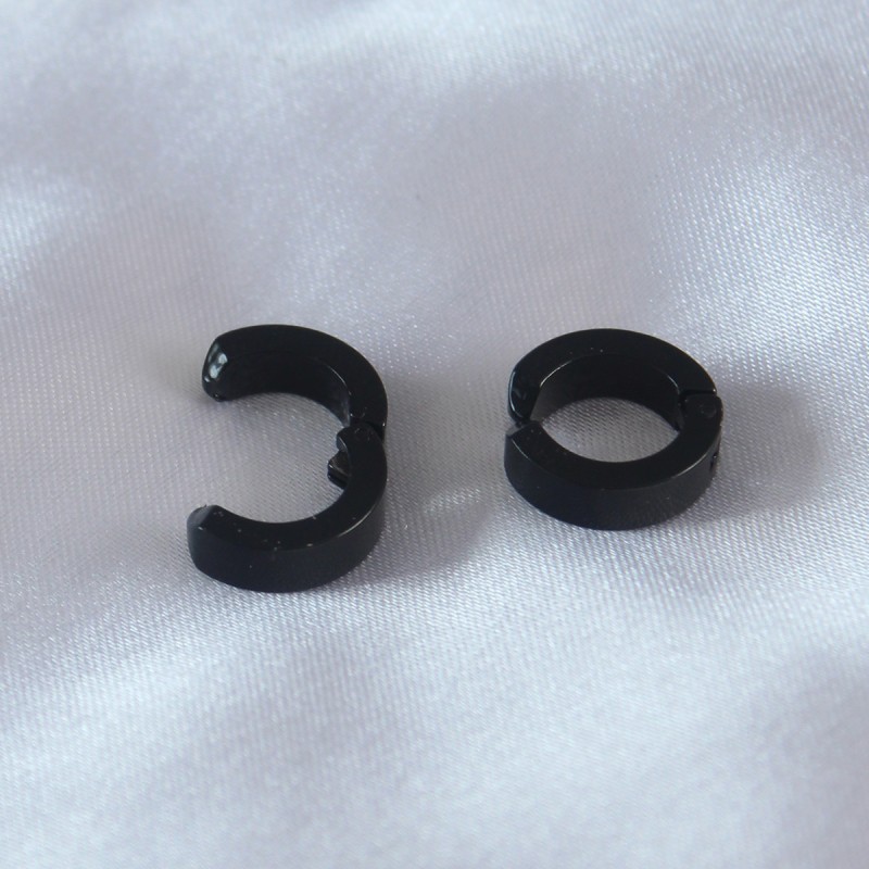 Çelik Siyah Renk Sıkıştırmalı Erkek Küpe