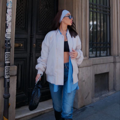 Cepli Bomber Ceket Mont - Beyaz -