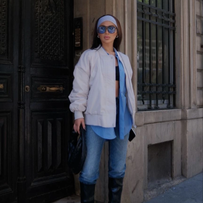 Cepli Bomber Ceket Mont - Beyaz -