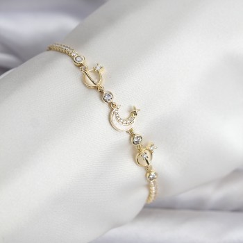 Charmlı Model Zirkon Taşlı Gold Renk Su Yolu Kadın Bileklik