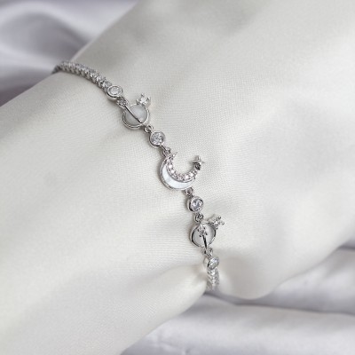 Charmlı Model Zirkon Taşlı Gümüş Renk Su Yolu Kadın Bileklik