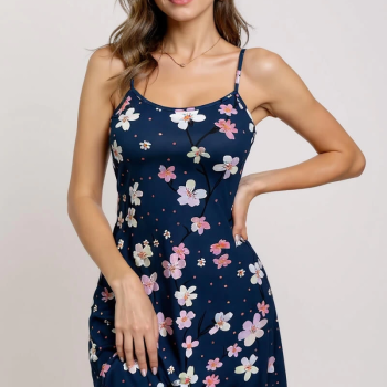 Çiçek Desenli Mavi Askılı Gecelik