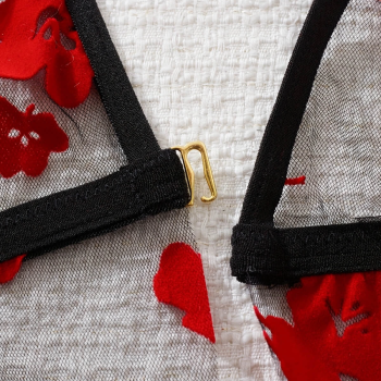 Çiçek Desenli Siyah Transparan Tül Gecelik TM1319