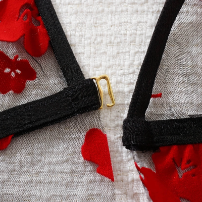 Çiçek Desenli Siyah Transparan Tül Gecelik TM1319