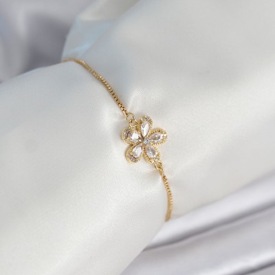 Çiçek Model Asansörlü Gold Renk Kadın Bileklik