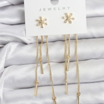 Çiçek Model Gold Pirinç Sallantılı Kadın Küpe