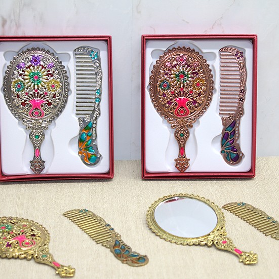 Çiçekli Ayna Ve Tarak Seti Küçük Boy 