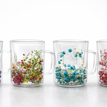 Çift Camlı Çiçekli Borosilikat Kupa Bardak - Model 3