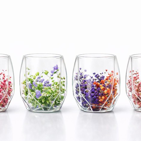 Çift Camlı Çiçekli Köşeli Bardak 