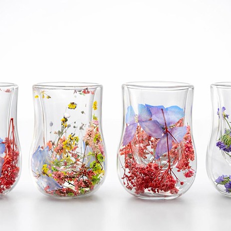 Çift Camlı Çiçekli Su Bardağı