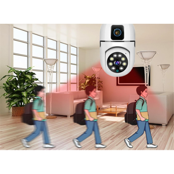 Çift Lensli Duy Girişli Kablosuz Ampul Kamera 