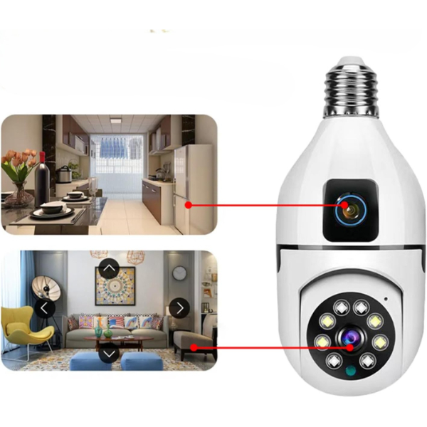 Çift Lensli Duy Girişli Kablosuz Ampul Kamera 