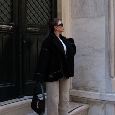 Cıt Cıt Detaylı Peluş Mont Ceket - Siyah -