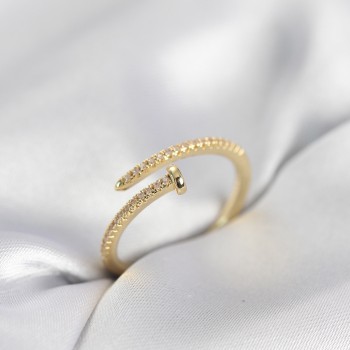 Çivi Model Zirkon Taşlı Gold Renk Kadın Yüzük
