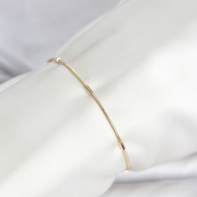 CM 14K Gold Renk Barlı Yılan Zincir Model Kadın Bileklik