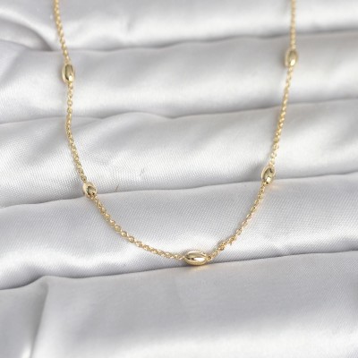CM 14K Gold Renk Damla Topçuk Model Zincirli 60 cm Kadın Kolye