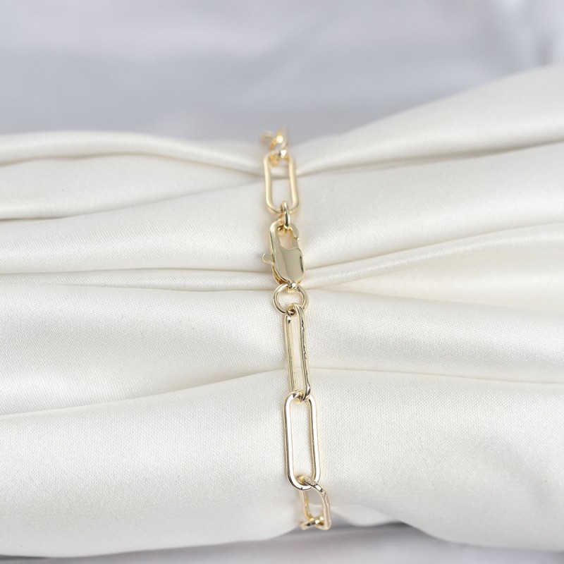 CM 14K Gold Renk Kalın Ataç Zincir Model Kadın Bileklik