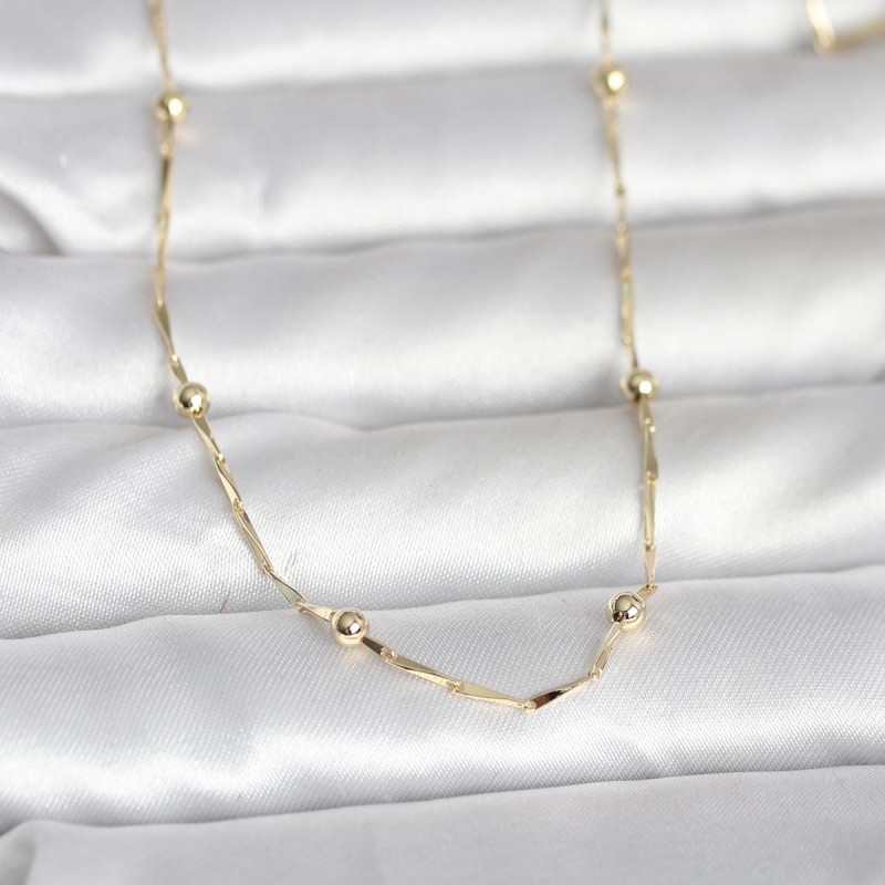 CM 14K Gold Renk Kesme Çubuk Zincir Topçuklu Model 60 cm Kadın Kolye