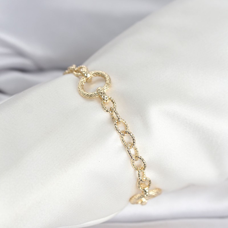 CM 14K Gold Renk Lazerli Halka Model Kadın Bileklik