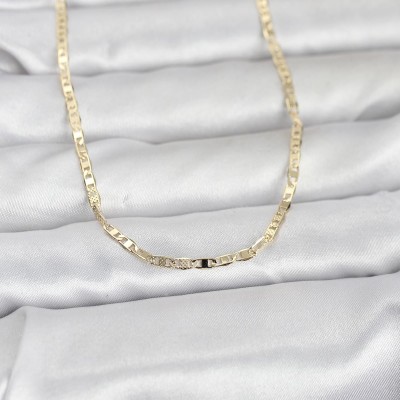 CM 14K Gold Renk Lazerli Yassı Model Zincirli 60 cm Kadın Kolye