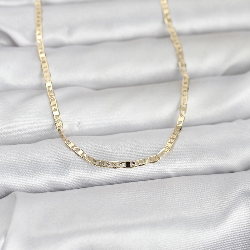 CM 14K Gold Renk Lazerli Yassı Model Zincirli 60 cm Kadın Kolye