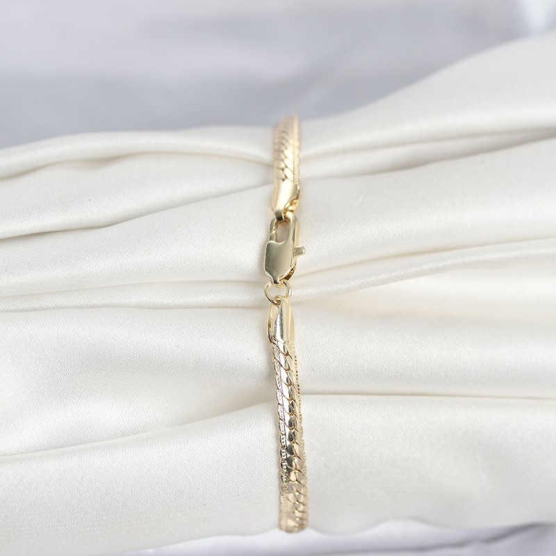 CM 14K Gold Renk Lazerli Yassı Zincir Model Kadın Bileklik