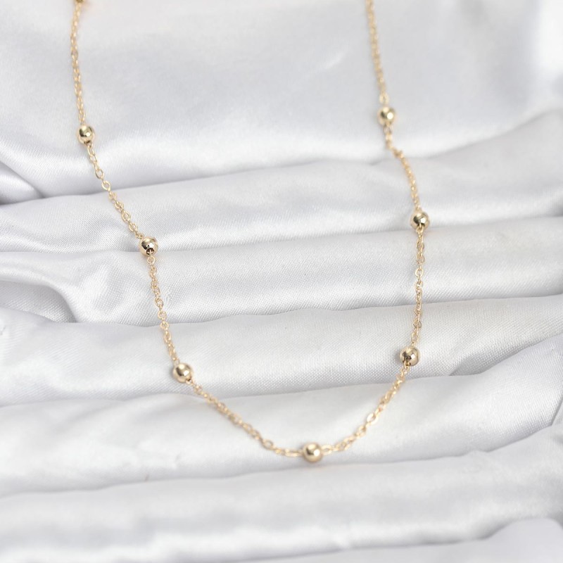 CM 14K Gold Renk Pirinç Top Zincirli 60 cm Kadın Kolye