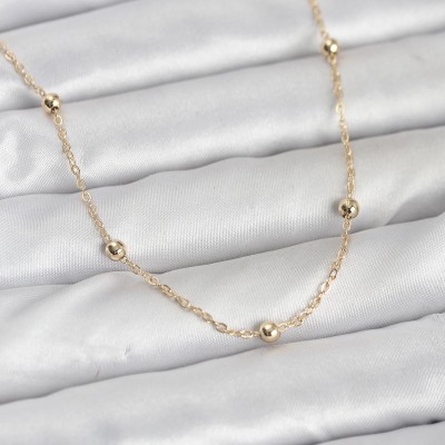 CM 14K Gold Renk Pirinç Top Zincirli 60 cm Kadın Kolye