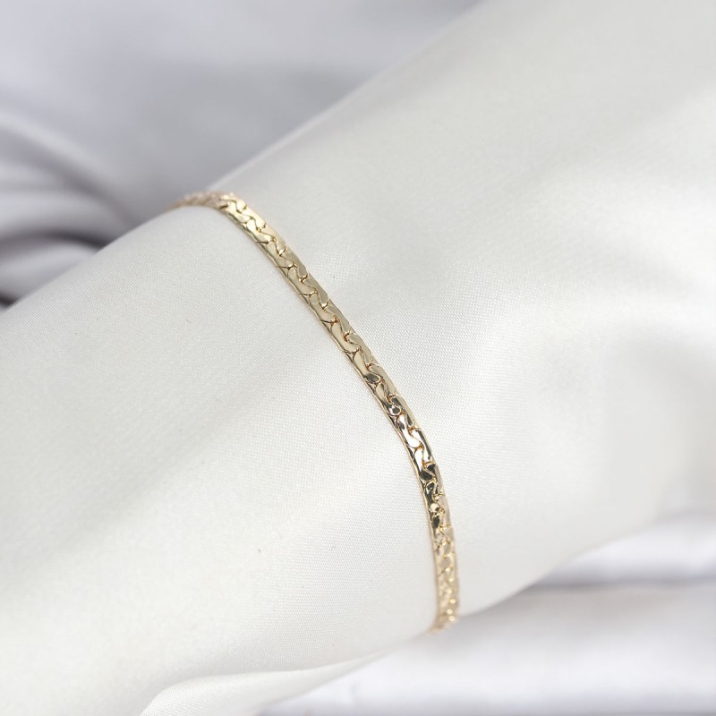 CM 14K Gold Renk Yassı Ezme Zincir Model Kadın Bileklik