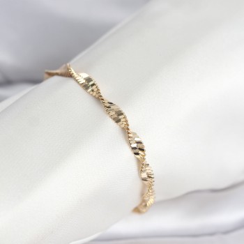 CM 14K Gold Renk Zincir Kalın Yassı Ezme Burgu Model Kadın Bileklik