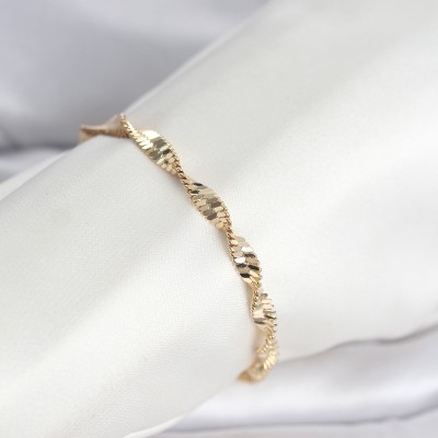 CM 14K Gold Renk Zincir Kalın Yassı Ezme Burgu Model Kadın Bileklik