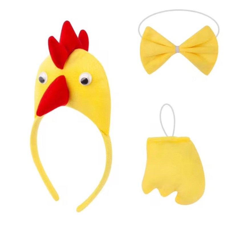 Çocuk Horoz Tavuk Kostüm Seti 3 Parça (Taç + Papyon + Kuyruk)